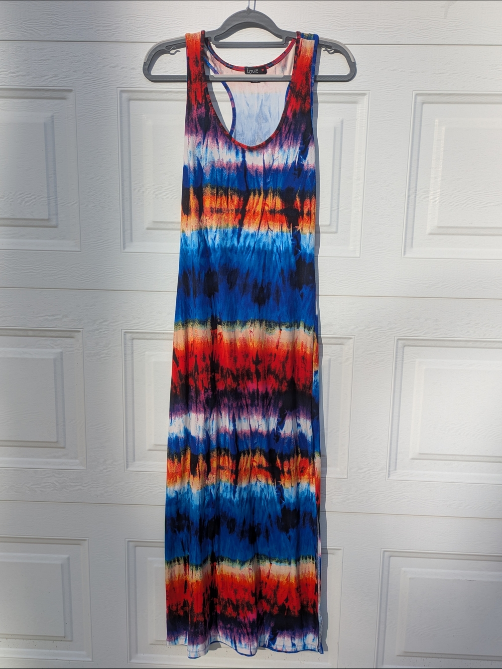 Love Multicolor Tie-Dye Soft Maxi Dress in Blue, Red, Orange, Size Medium